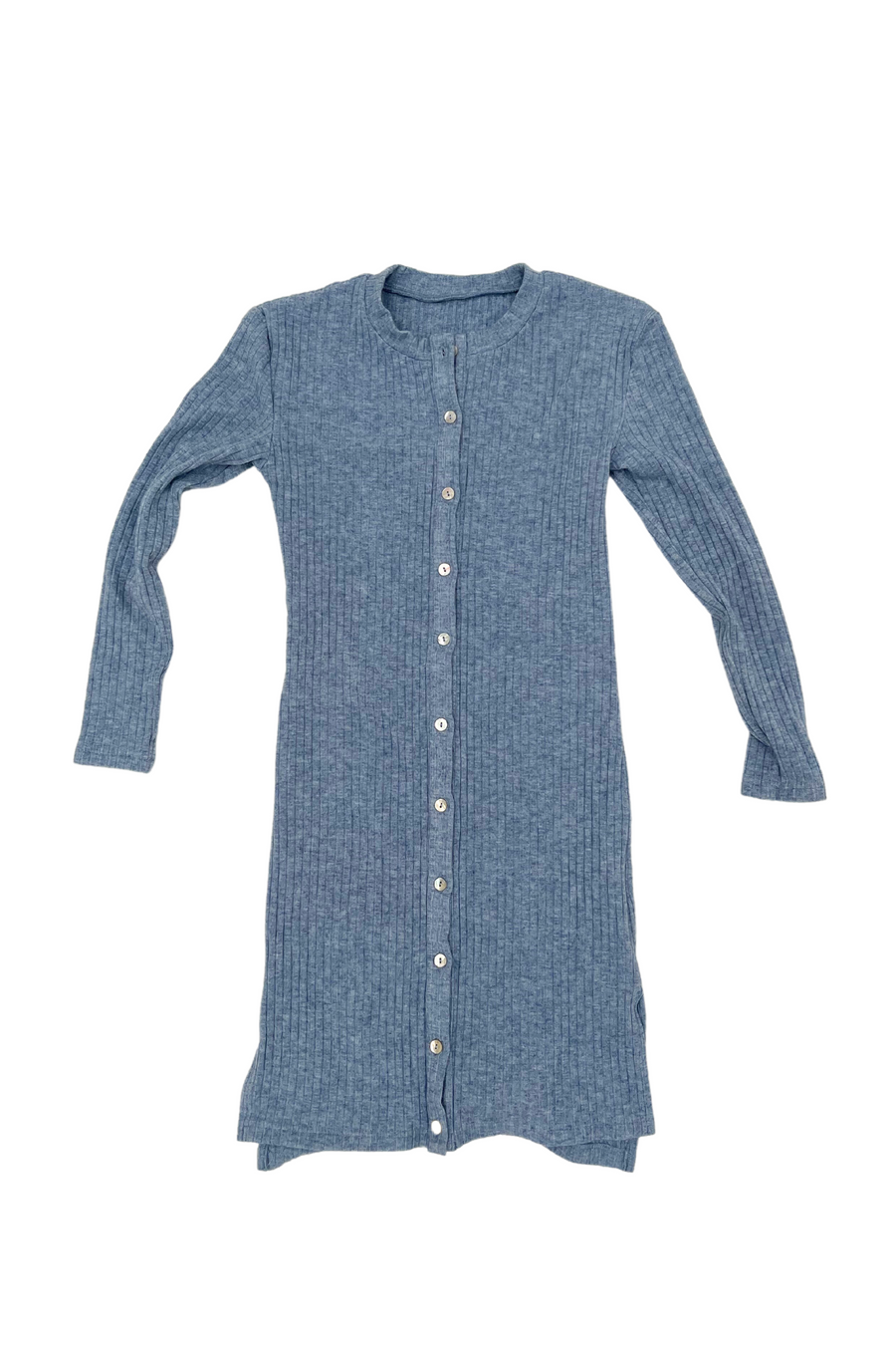 Knit Mini Button Up Dress - Blue