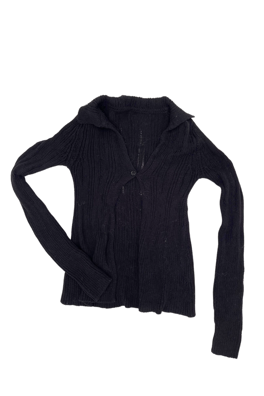 Knit Single Button Cardigan - Black