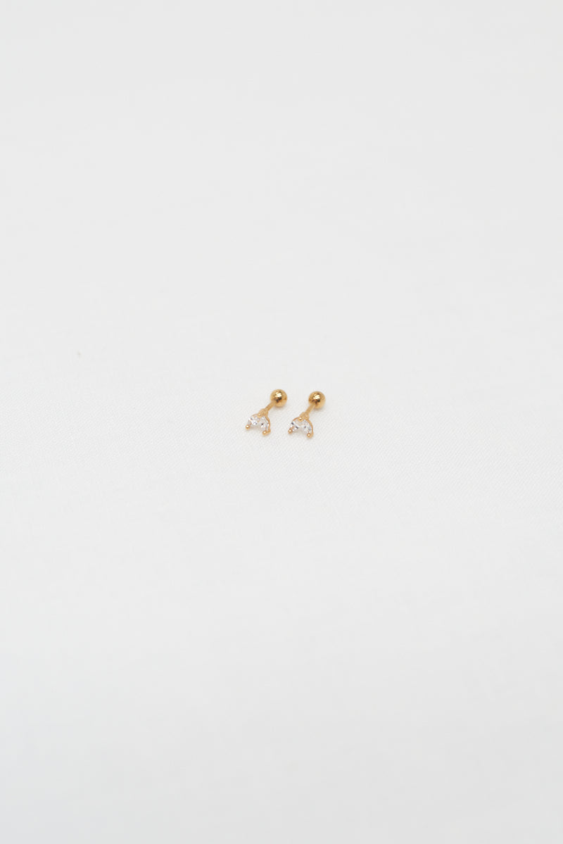 Diamante Heart Studs - 14K Gold Plated