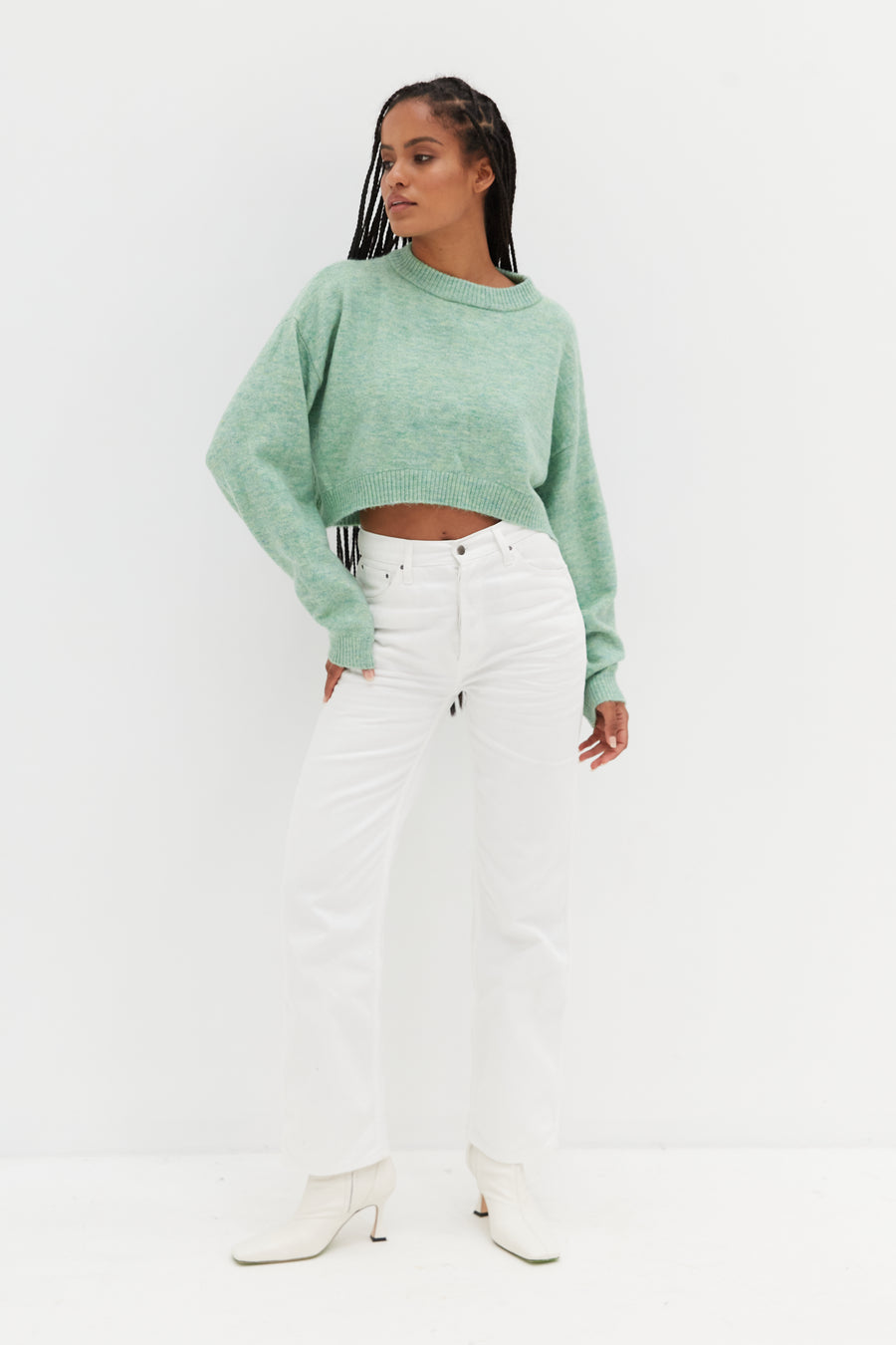 Crop Oversize Sweater - Green Melange