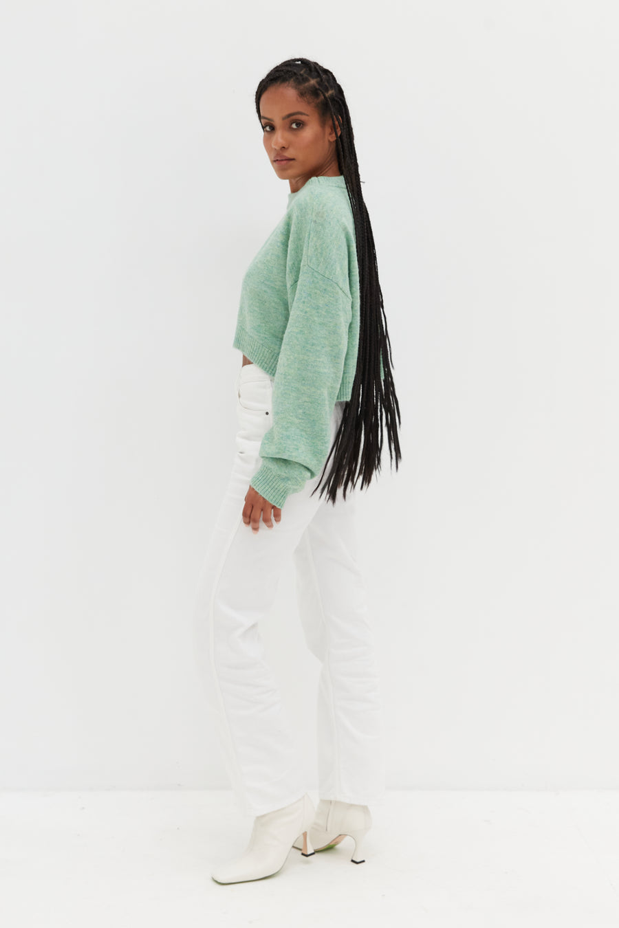 Crop Oversize Sweater - Green Melange